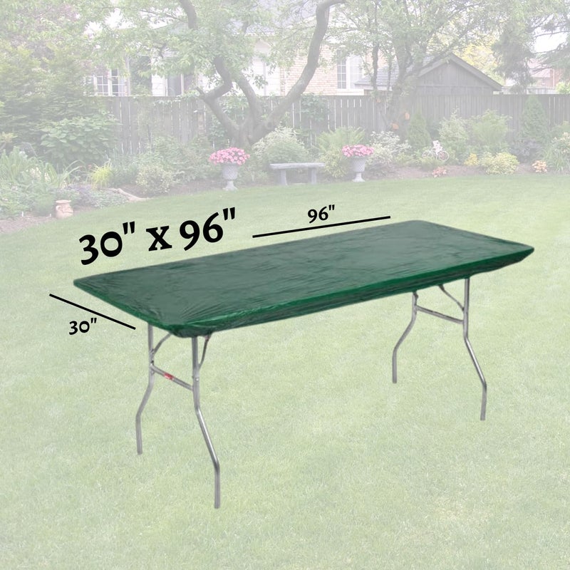 Kwik-Covers 8' Rectangle Plastic Table Covers 30" x 96", Bundle of 5 (Hunter Green) - Image 4